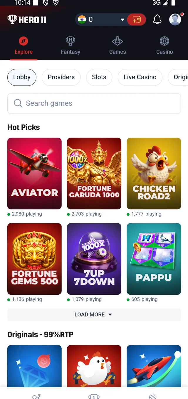 Android फ़ोन पर दिखाया गया Hero11 ऐप